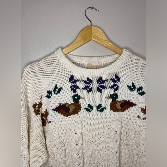 Rare Vintage North Country by Eatons Knit Duck Fair Isle Sweater - Picture 2 of 6